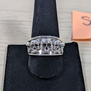 Mens Skull Ring Silver Tone Band Gothic Biker Punk Size 11